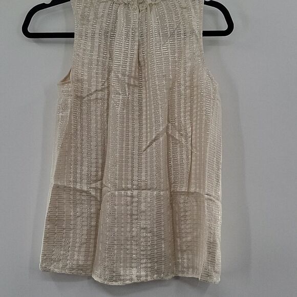 3 For$20 White House Black Market Cream Top w/ silver thread lines size XXS - Picture 6 of 7